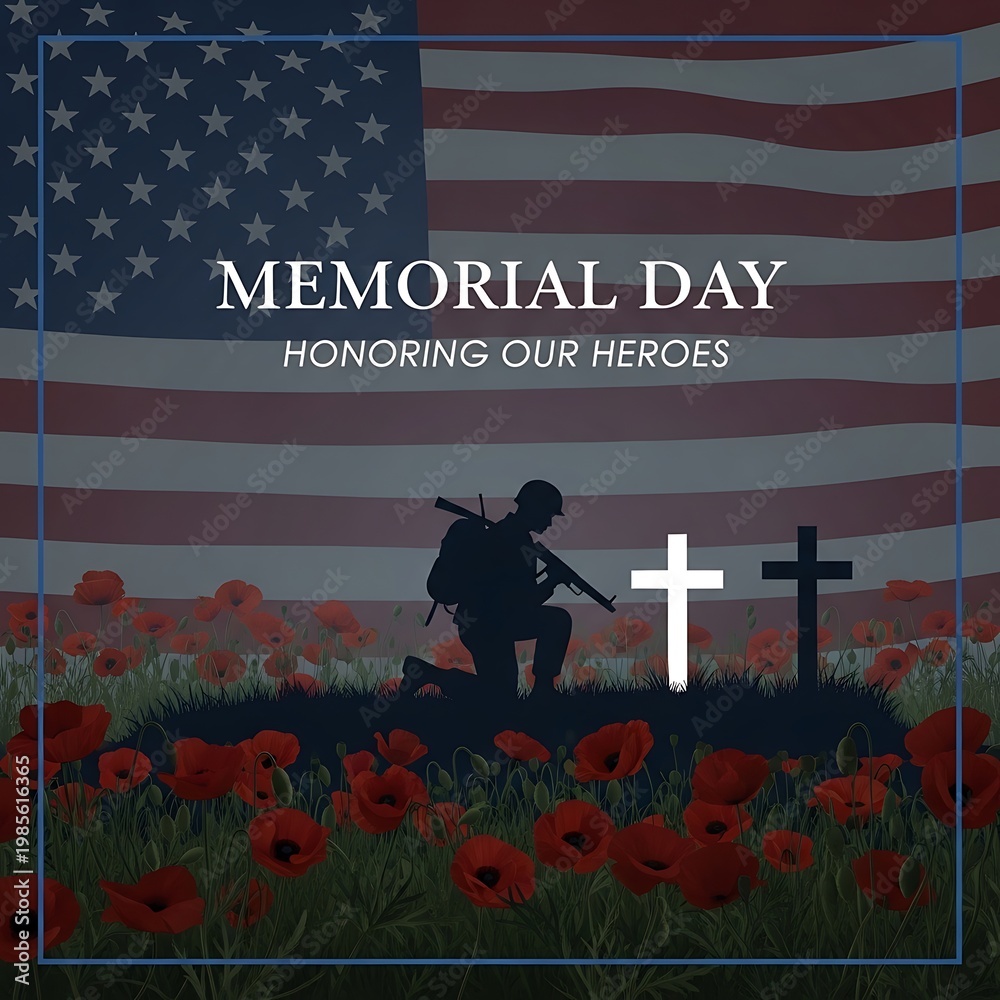 Obraz premium Memorial day illustration honoring heroes with american flag and poppies