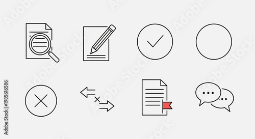 Set of outline icons for document management, communication, and task completion