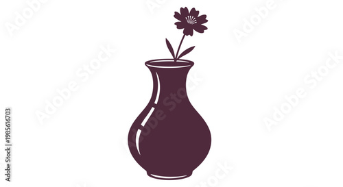 Purple Vase with Single Flower Illustration.