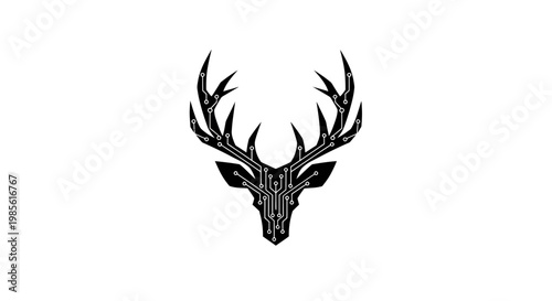 Deer head with large antlers illustration.