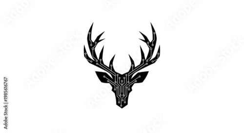 Obraz Deer head with large antlers illustration.