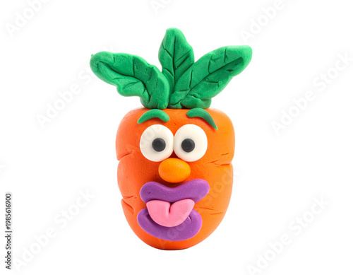 funny 3d play doh cartoon carrot with smiley face isolated on transparent background