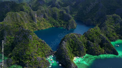 Barracuda Lake limestone Coron, Palawan, Philippines. Dramatic aerial view drone