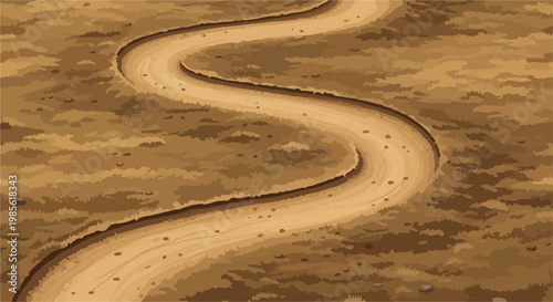 Winding Dirt Road Through Arid Landscape Vector