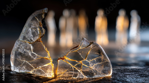 Broken glass crack fracture light abstract group people silhouette concept danger broken glass crack fracture light abstract group people silhouette concept danger create dramatic scene with