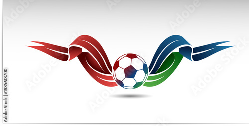 Soccer Ball with Winged Ribbon Motion Design Illustration