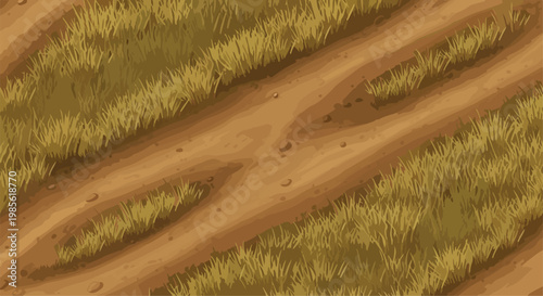 Seamless Top-Down Dirt Road and Grass Texture Vector Background
