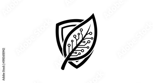 Black and white leaf shield icon.