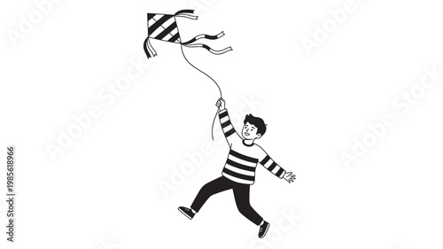 Dancing mime illustration with striped shirt, black trousers, and white background, performing dramatic puppet-like movement