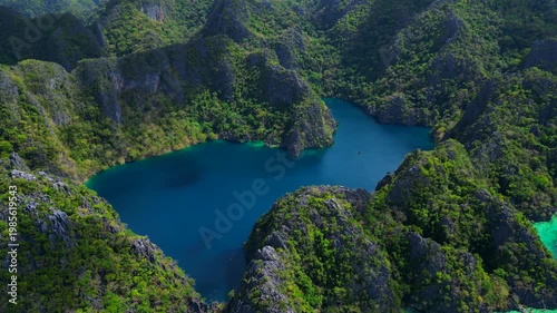 Barracuda Lake limestone Coron, Palawan, Philippines. Smooth aerial view drone