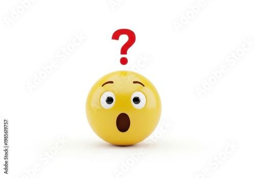 A yellow emoji face with a surprised expression and a red question mark above it.
