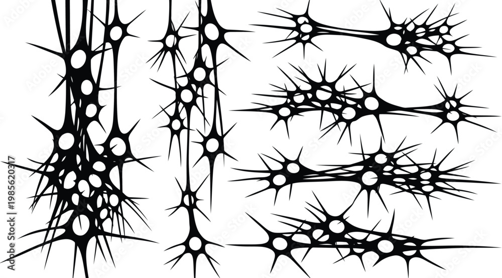 Obraz premium Abstract black organic weblike shapes, interconnected node structures, creepy spider web or neural network design elements