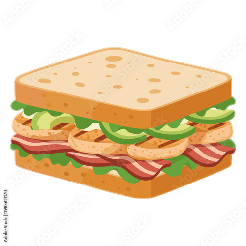 delicious stacked club sandwich with fresh vegetables flat design vector illustration