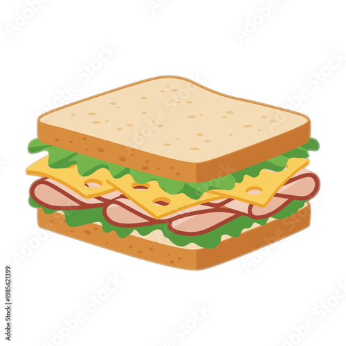 smoked turkey and swiss sandwich with fresh vegetables flat design vector illustration