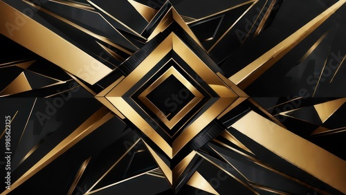 Wallpaper Mural Abstract Golden Geometric Shapes and Lines on Black Background. Torontodigital.ca