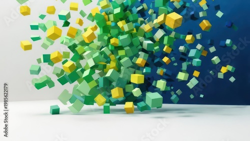 Wallpaper Mural Abstract Cubes - A Dynamic Display of Green and Yellow Forms. Torontodigital.ca
