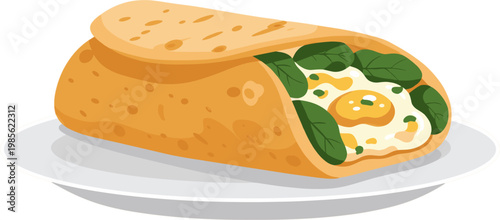delicious burrito with fresh lettuce and cheese flat design vector illustration