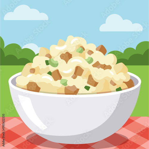 bowl of creamy oatmeal with nuts and fruits flat design vector illustration