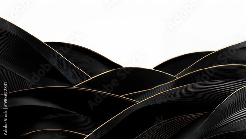 Wallpaper Mural Abstract Black Waves with Golden Edges on White Background. Torontodigital.ca