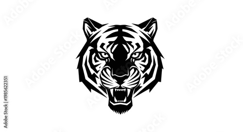 Black and white tiger head illustration.