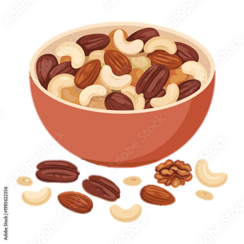 bowl of granola with nuts and dried fruits flat design vector illustration