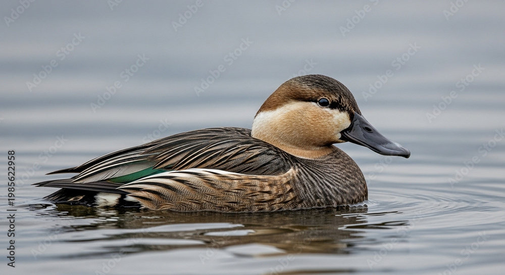 Fototapeta premium Brown duck swimming in calm water.