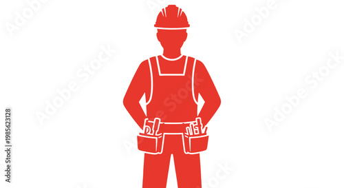 Construction Worker Wearing Hard Hat and Tool Belt.