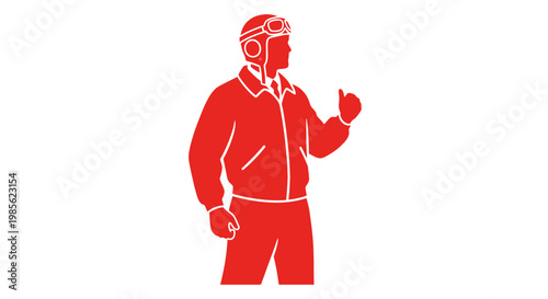 Red Silhouette of Motorcyclist Riding Bike.