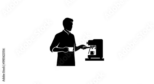 Man Operating Coffee Machine in Silhouette.