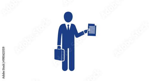 Businessman holding briefcase and reading document.