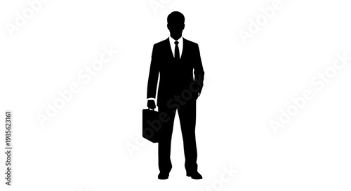 Businessman Silhouette with Briefcase Standing.