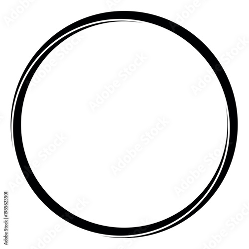 Black ink brush circle frame, minimalist isolated ring element, abstract hand drawn line