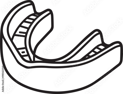 A detailed line art depiction of a sleek, white mouthguard, essential gear for athletes and anyone needing mouth protection, showcasing its ergonomic design and protective purpose.