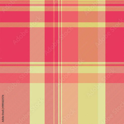 Female pattern fabric tartan, skill seamless texture plaid. Display vector textile check background in red and yellow colors.