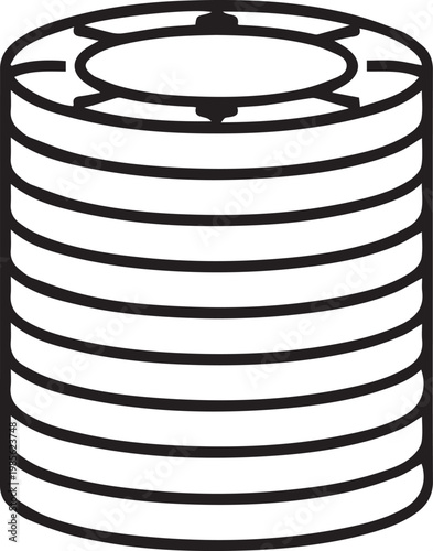 A monochromatic illustration of a stack of casino chips, perfect for gambling and game-themed design projects.