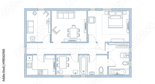 Architectural floor plan of a modern apartment layout.
