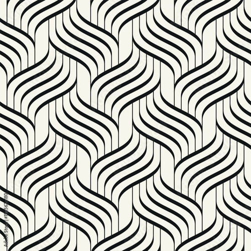 Seamless pattern with geometric waves. Endless stylish texture. Ripple monochrome background. Linear diagonal weaved grid. Bold interlaced swatch.