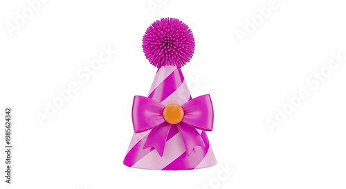 Pink Party Hat with Bow and Pom-Pom