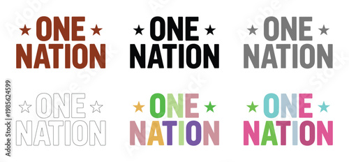 One nation text designs in various colors and styles for graphic use.