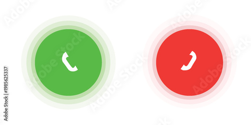 Phone call icon accept and decline. Icons depict the option to accept or decline phone call with red and green buttons. Phone icon. Answer and hang up the phone icon. Accept and decline incoming call