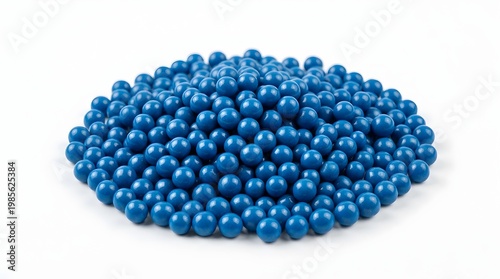 Heap of Glossy Blue Spherical Beads Isolated on White Background
