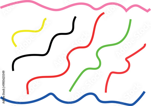 Set of abstract colorful ribbon vector elements forming a map contour and national flag border design for a business banner or geography sign icon