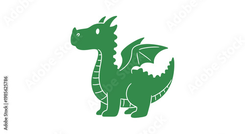 Green Cartoon Dragon Illustration with Wings.