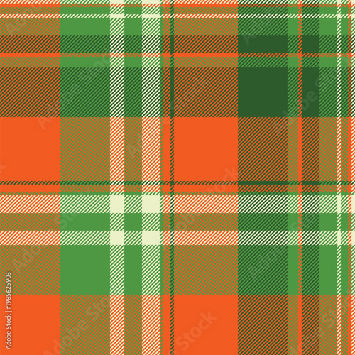 Symmetry plaid vector texture, calm tartan pattern textile. No people seamless background fabric check in green and bright colors.