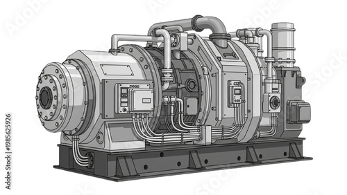Detailed vector 2D CAD drawing of industrial machine components