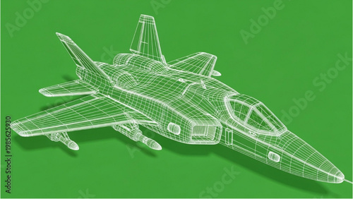 Detailed vector 2D CAD drawing of a fighter jet in flight
