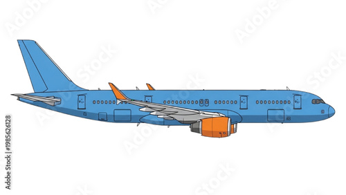 A vector 2D CAD illustration of an airplane soars through the sky.