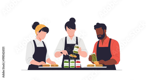 Cooking Class with Diverse Chefs Preparing Ingredients