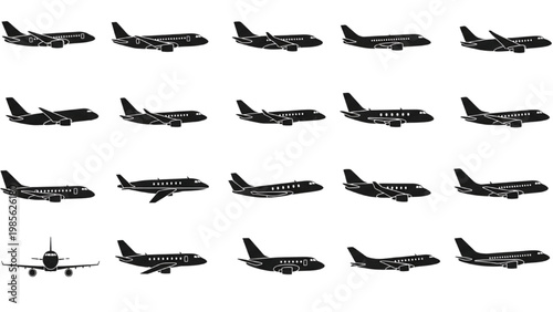 Various vector 2D CAD airplane designs in a collection