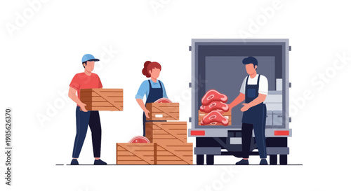 Delivery Workers Unloading and Handling Packages for Shipping